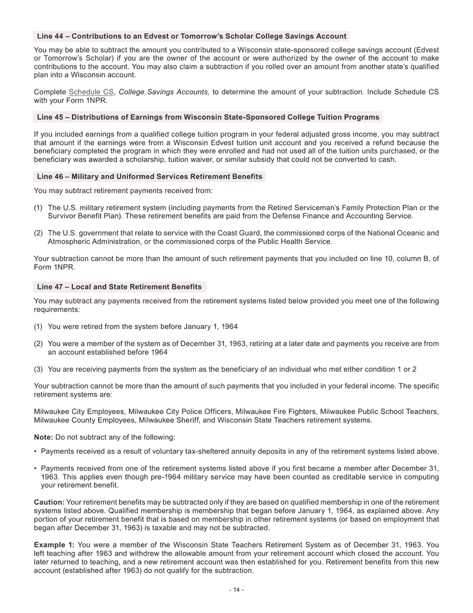 Instructions for Form I-053I Schedule M Additions to and Subtractions From Income - Wisconsin, Page 15