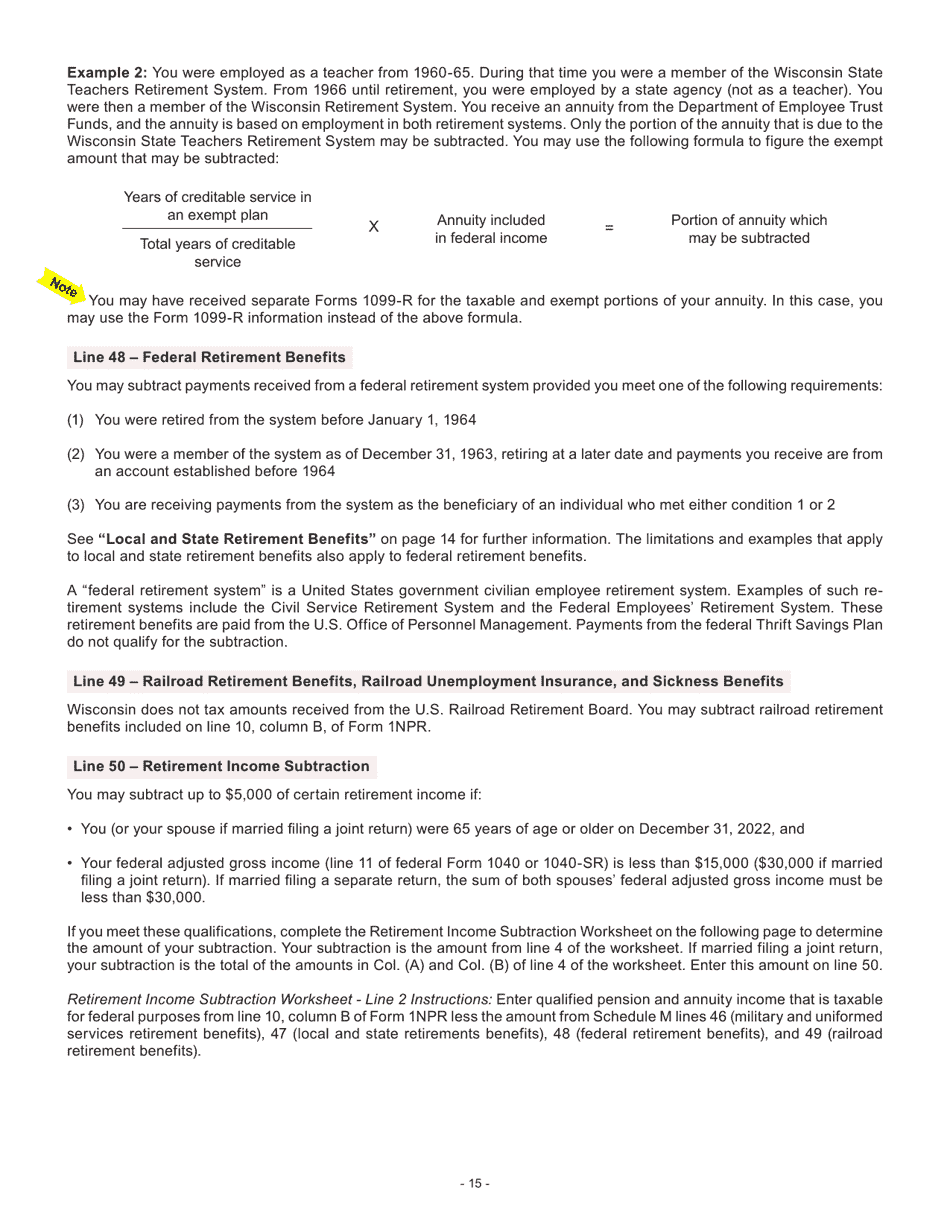 Instructions for Form I-053I Schedule M Additions to and Subtractions From Income - Wisconsin, Page 16