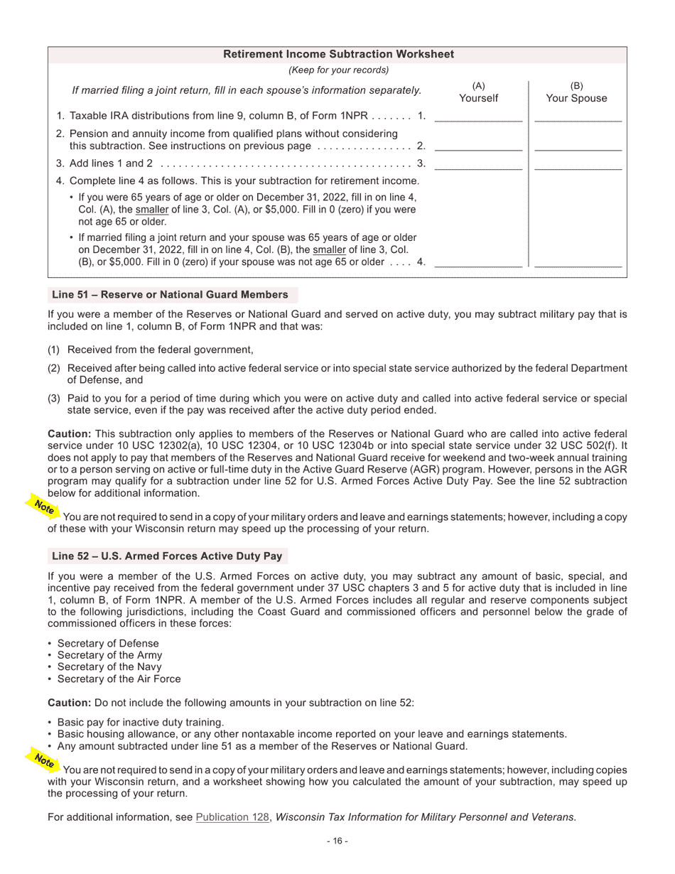Instructions for Form I-053I Schedule M Additions to and Subtractions From Income - Wisconsin, Page 17