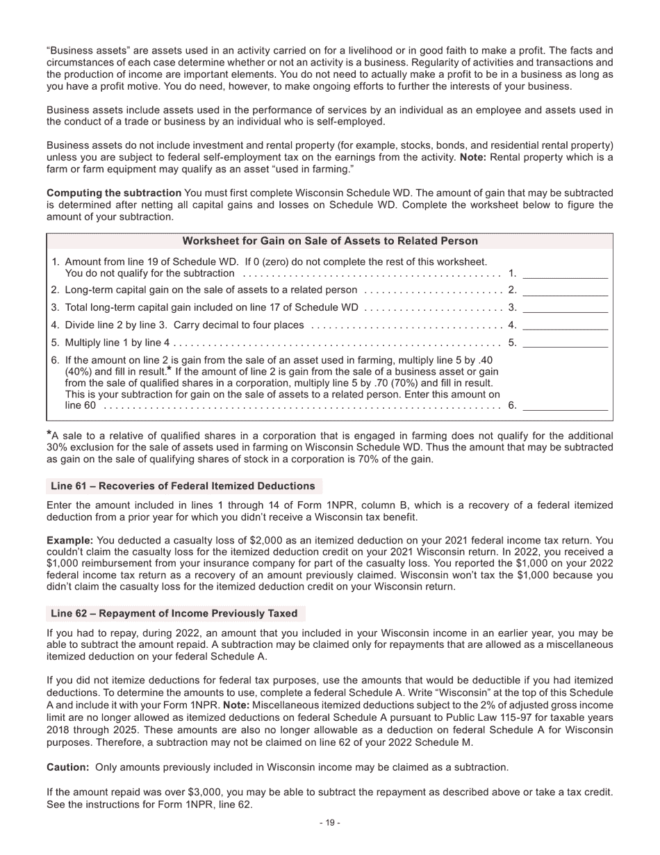 Instructions for Form I-053I Schedule M Additions to and Subtractions From Income - Wisconsin, Page 20
