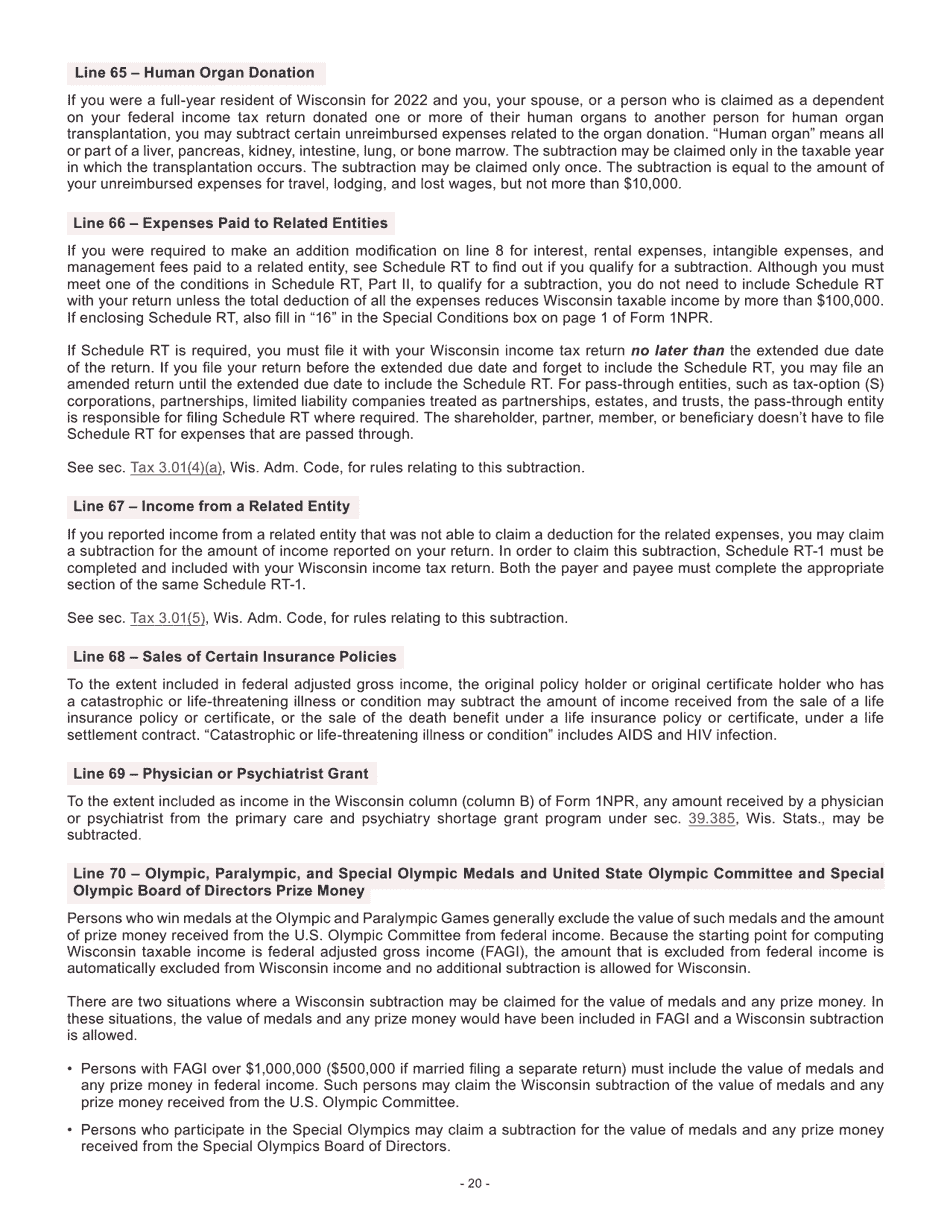 Instructions for Form I-053I Schedule M Additions to and Subtractions From Income - Wisconsin, Page 21