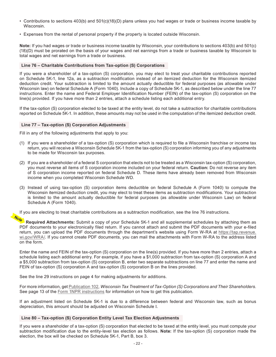 Instructions for Form I-053I Schedule M Additions to and Subtractions From Income - Wisconsin, Page 23
