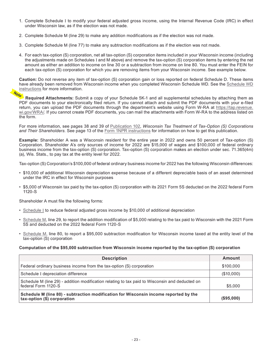 Instructions for Form I-053I Schedule M Additions to and Subtractions From Income - Wisconsin, Page 24