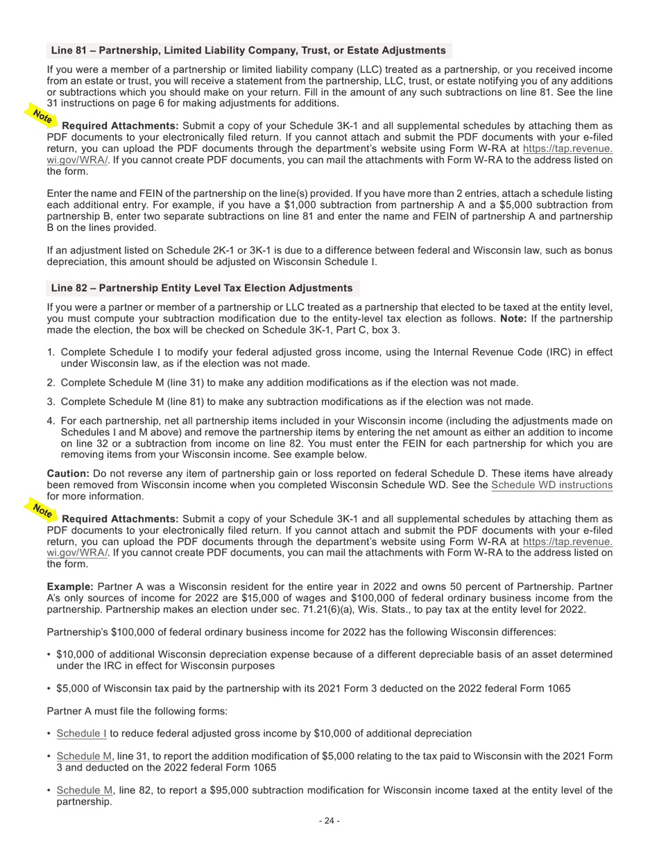 Instructions for Form I-053I Schedule M Additions to and Subtractions From Income - Wisconsin, Page 25