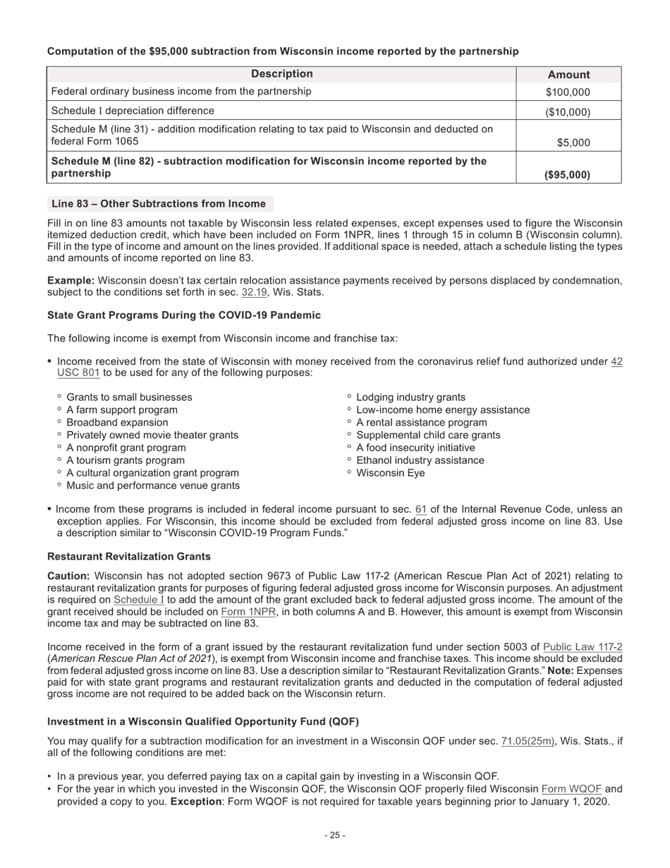 Instructions for Form I-053I Schedule M Additions to and Subtractions From Income - Wisconsin, Page 26