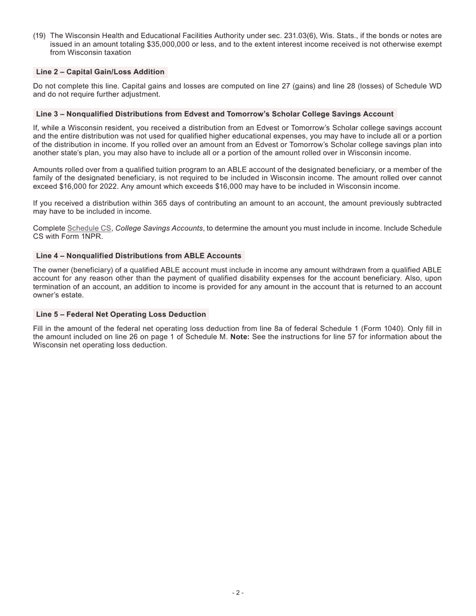 Instructions for Form I-053I Schedule M Additions to and Subtractions From Income - Wisconsin, Page 3