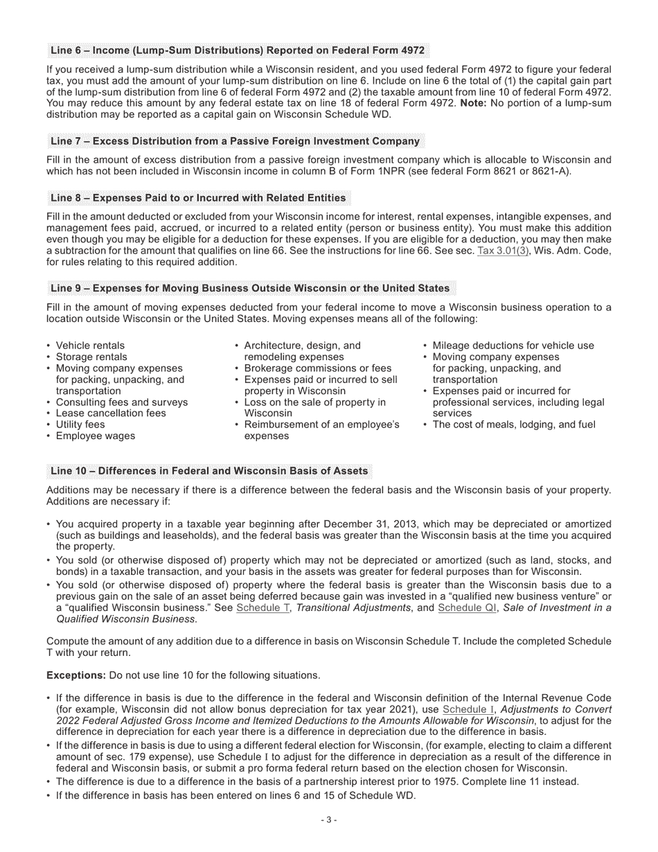 Instructions for Form I-053I Schedule M Additions to and Subtractions From Income - Wisconsin, Page 4