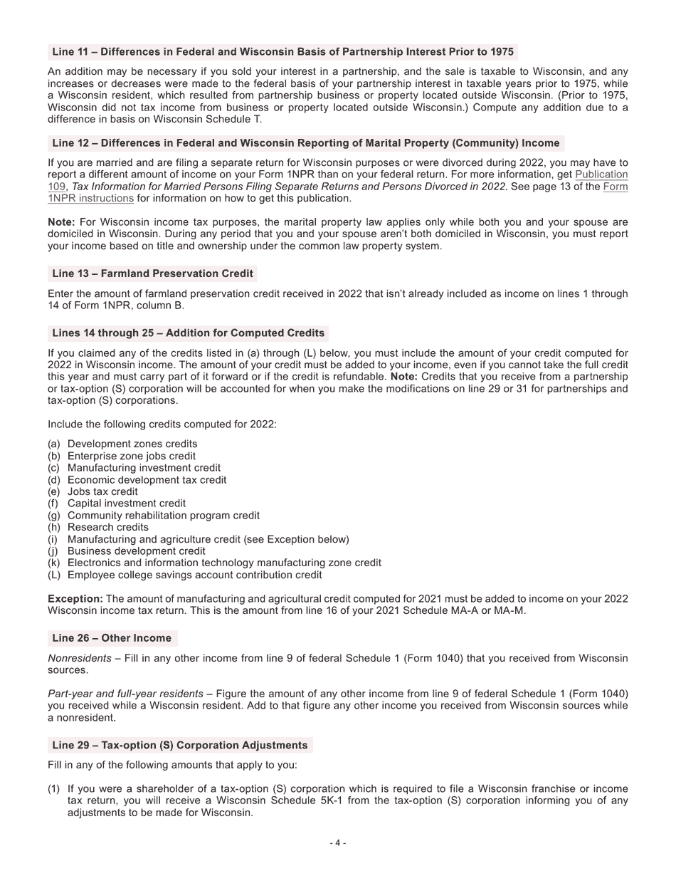 Instructions for Form I-053I Schedule M Additions to and Subtractions From Income - Wisconsin, Page 5