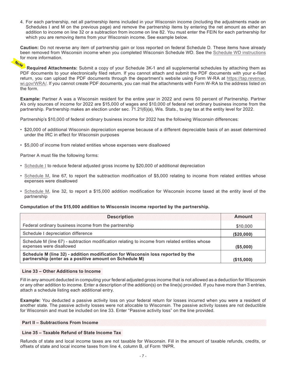 Instructions for Form I-053I Schedule M Additions to and Subtractions From Income - Wisconsin, Page 8