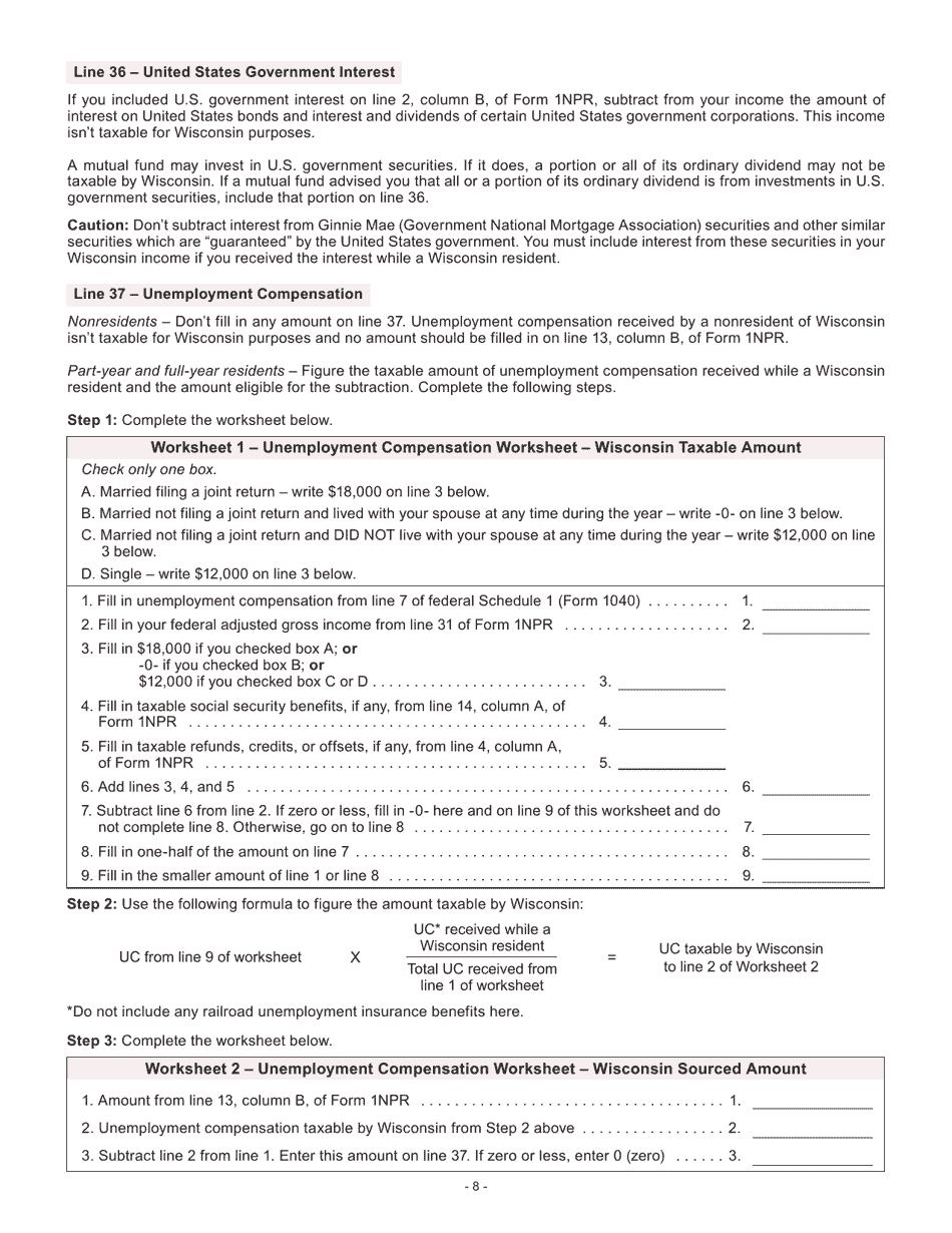 Instructions for Form I-053I Schedule M Additions to and Subtractions From Income - Wisconsin, Page 9
