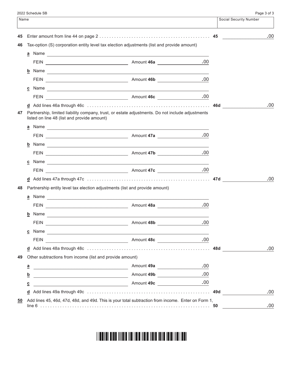 Form 1 (I-0103) Schedule SB Subtractions From Income - Wisconsin, Page 3