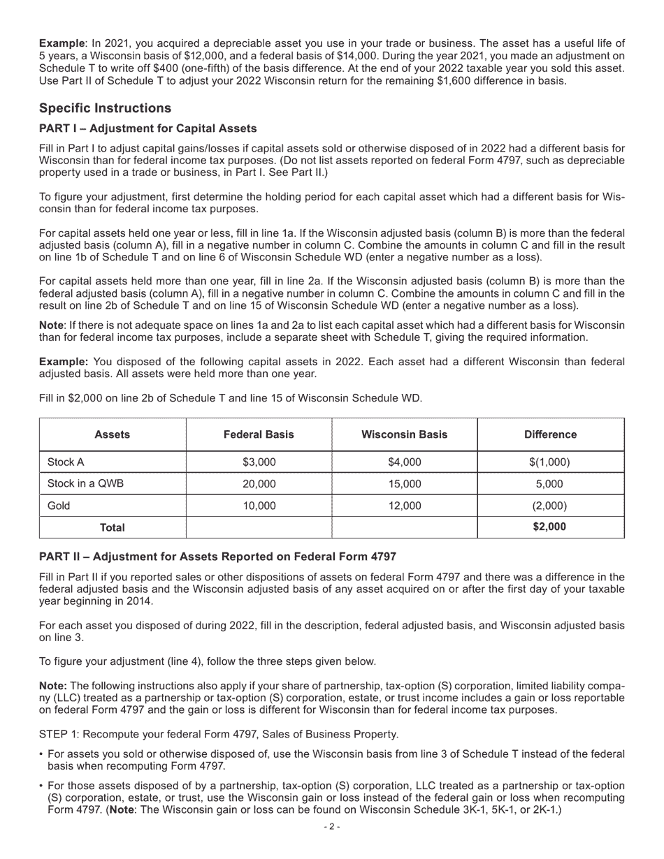 Instructions for Form I-019 Schedule T Transitional Adjustments - Wisconsin, Page 2