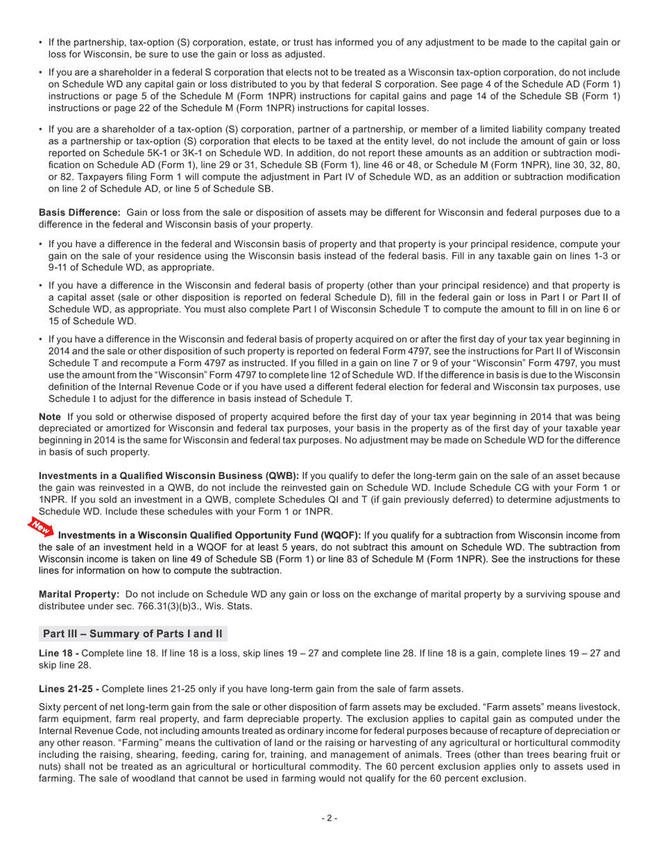 Instructions for Form I-070I Schedule WD Capital Gains and Losses - Wisconsin, Page 3