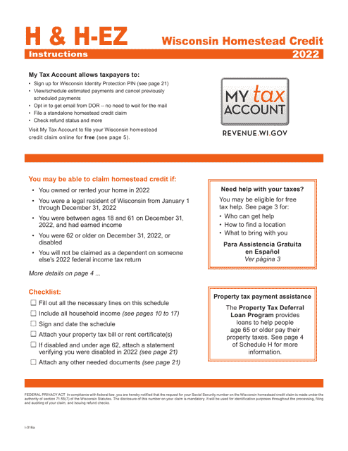 Form I-016I, I-015I Schedule H, H-EZ 2022 Printable Pdf