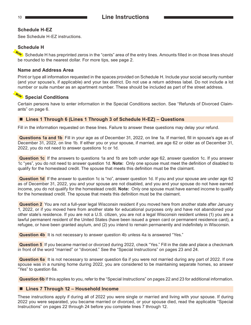 Instructions for Form I-016I, I-015I Schedule H, H-EZ - Wisconsin, Page 10