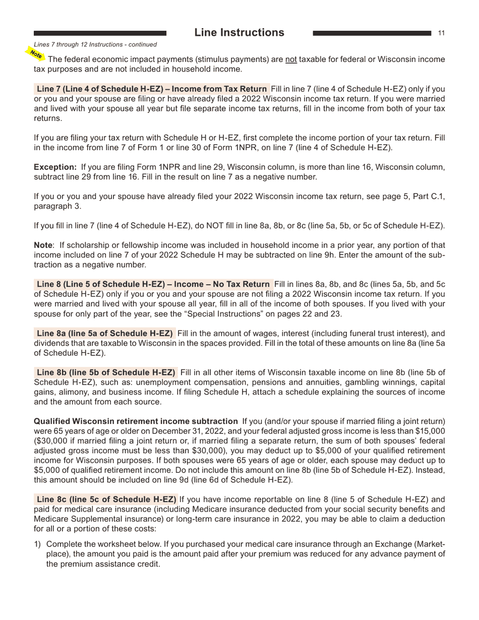Instructions for Form I-016I, I-015I Schedule H, H-EZ - Wisconsin, Page 11