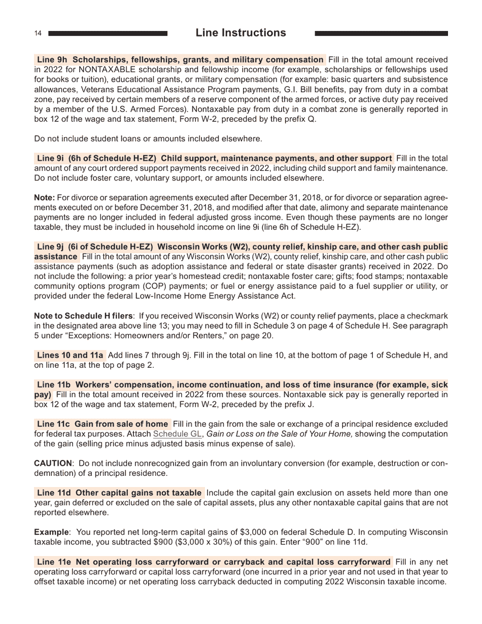 Instructions for Form I-016I, I-015I Schedule H, H-EZ - Wisconsin, Page 14