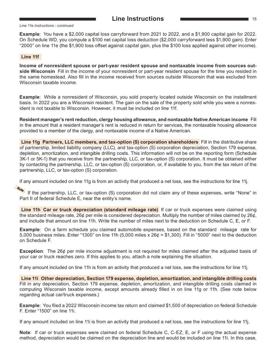 Instructions for Form I-016I, I-015I Schedule H, H-EZ - Wisconsin, Page 15