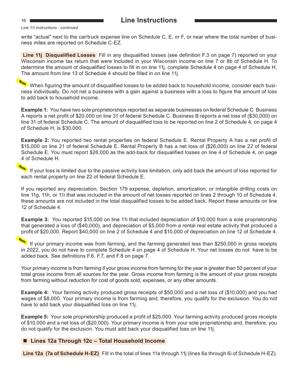 Instructions for Form I-016I, I-015I Schedule H, H-EZ - Wisconsin, Page 16