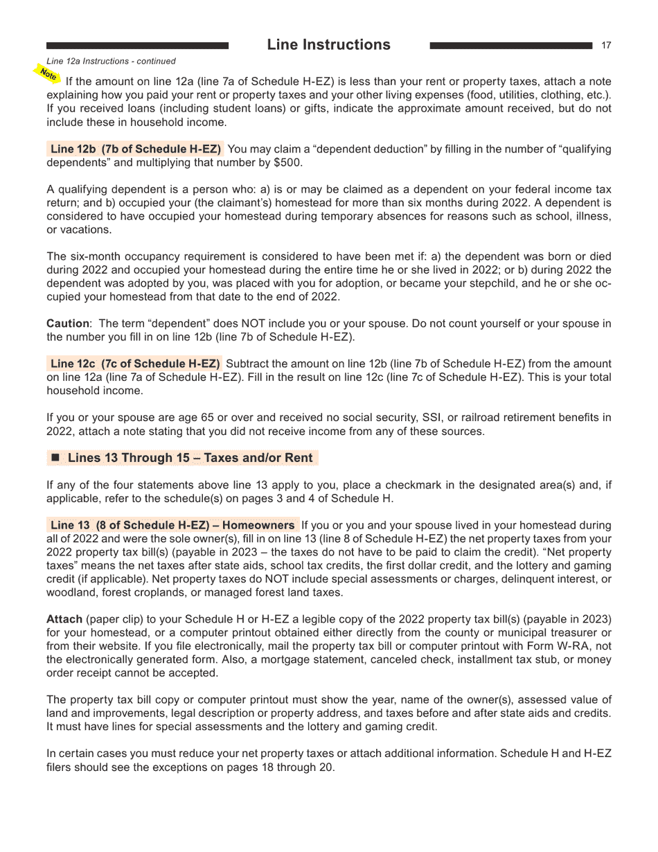 Instructions for Form I-016I, I-015I Schedule H, H-EZ - Wisconsin, Page 17