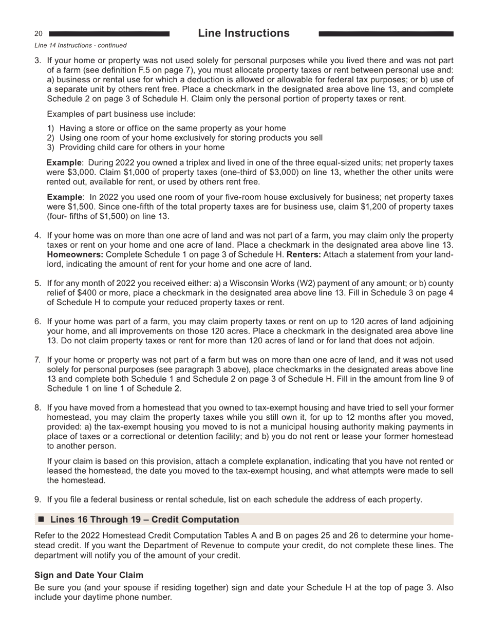 Instructions for Form I-016I, I-015I Schedule H, H-EZ - Wisconsin, Page 20