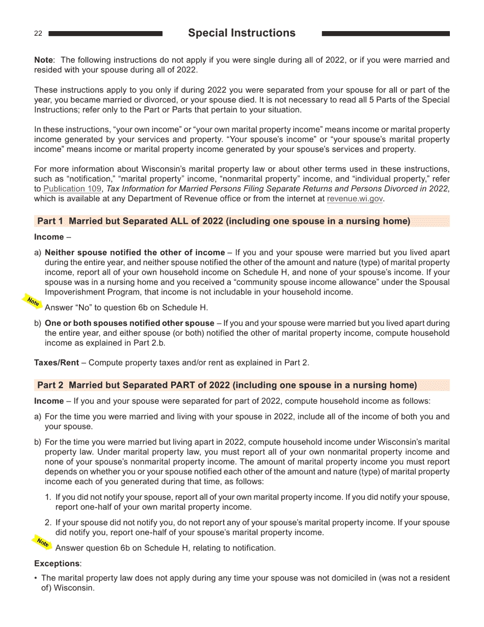 Instructions for Form I-016I, I-015I Schedule H, H-EZ - Wisconsin, Page 22