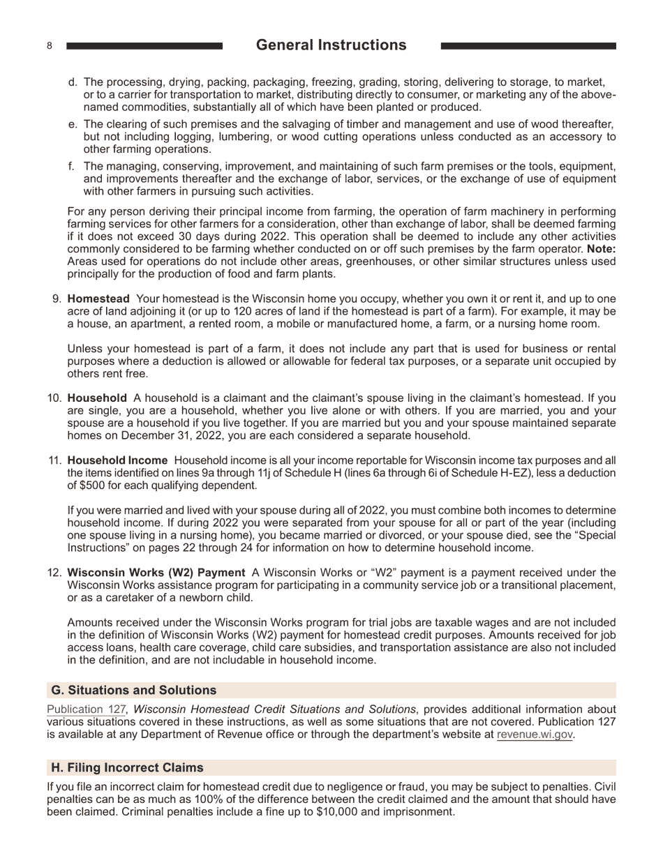 Instructions for Form I-016I, I-015I Schedule H, H-EZ - Wisconsin, Page 8