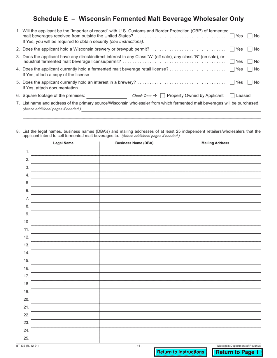 Form BT-136 Fermented Malt Beverages Permit Application - Wisconsin, Page 11