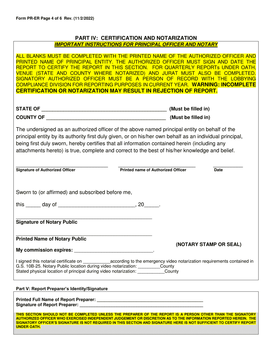 Form PR-ER Principal Quarterly Videoconferencing Notarization Expense Report - Long Form - North Carolina, Page 4