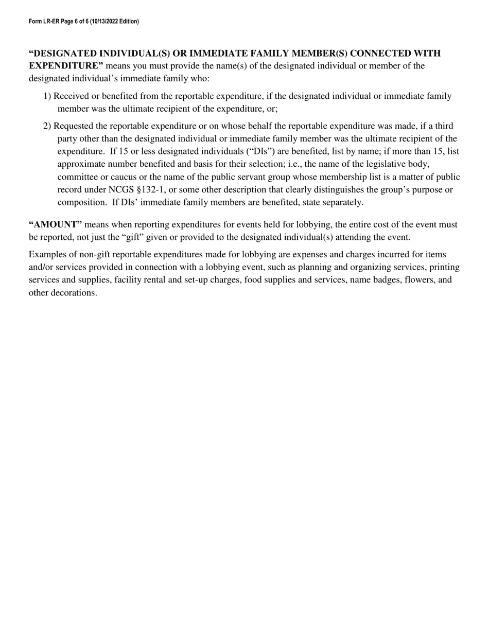 Form LR-ER Lobbyist Quarterly Expense Report - North Carolina, Page 6