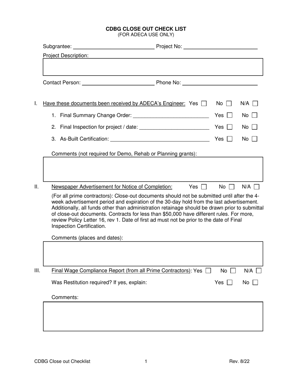 Cdbg Close out Check List Fill Out, Sign Online and Download PDF