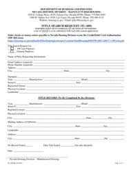 Document preview: Form TL-109 Title Search Request - Nevada