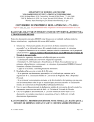 Document preview: Formulario TL-111A Conversion De Propiedad Real a Personal - Nevada (Spanish)