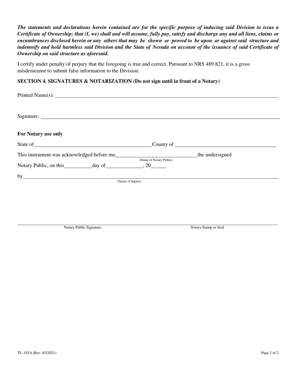 Form TL-103A Title Correction Affidavit - Nevada (English / Spanish), Page 4