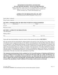 Form TL-107 Affidavit of Dismantling - Nevada, Page 2
