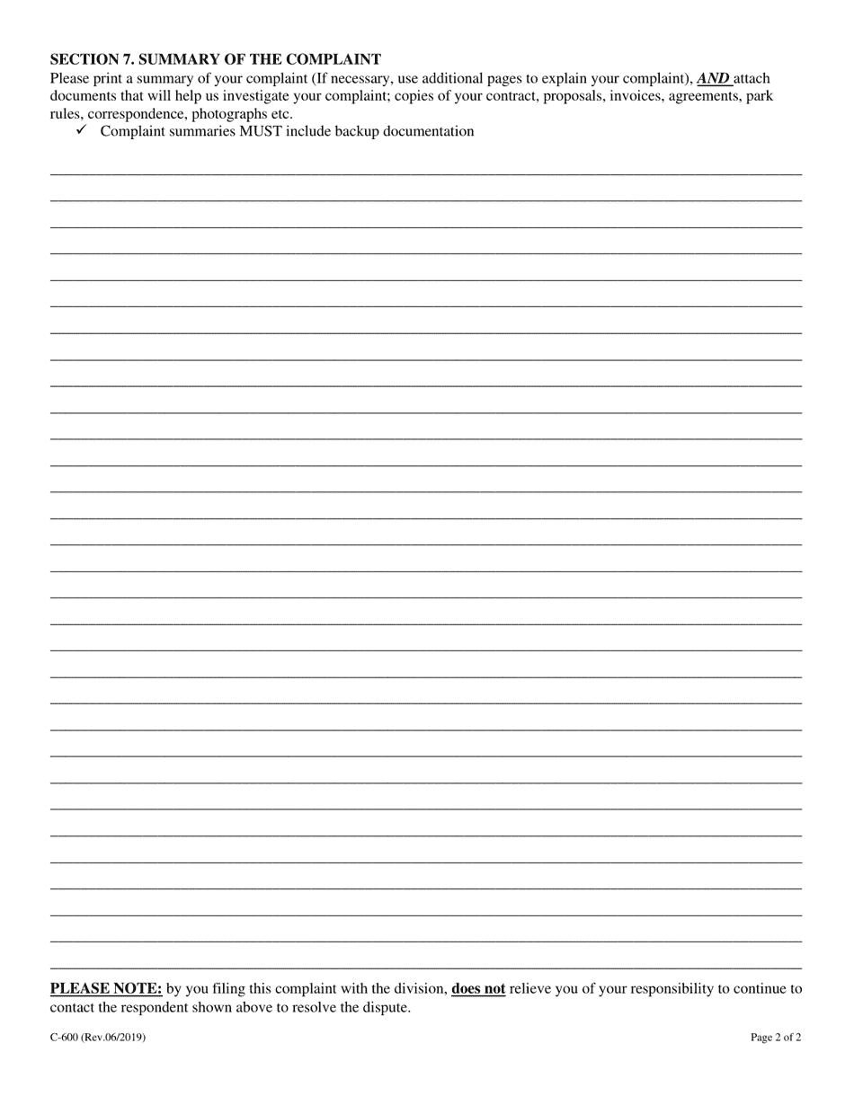 Form C-600 Complaint Instructions - Nevada, Page 4