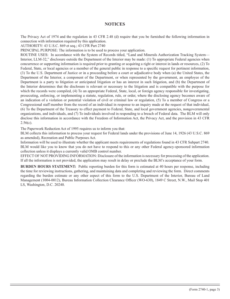 BLM Form 2740-1 Application for Land for Recreation or Public Purposes, Page 3