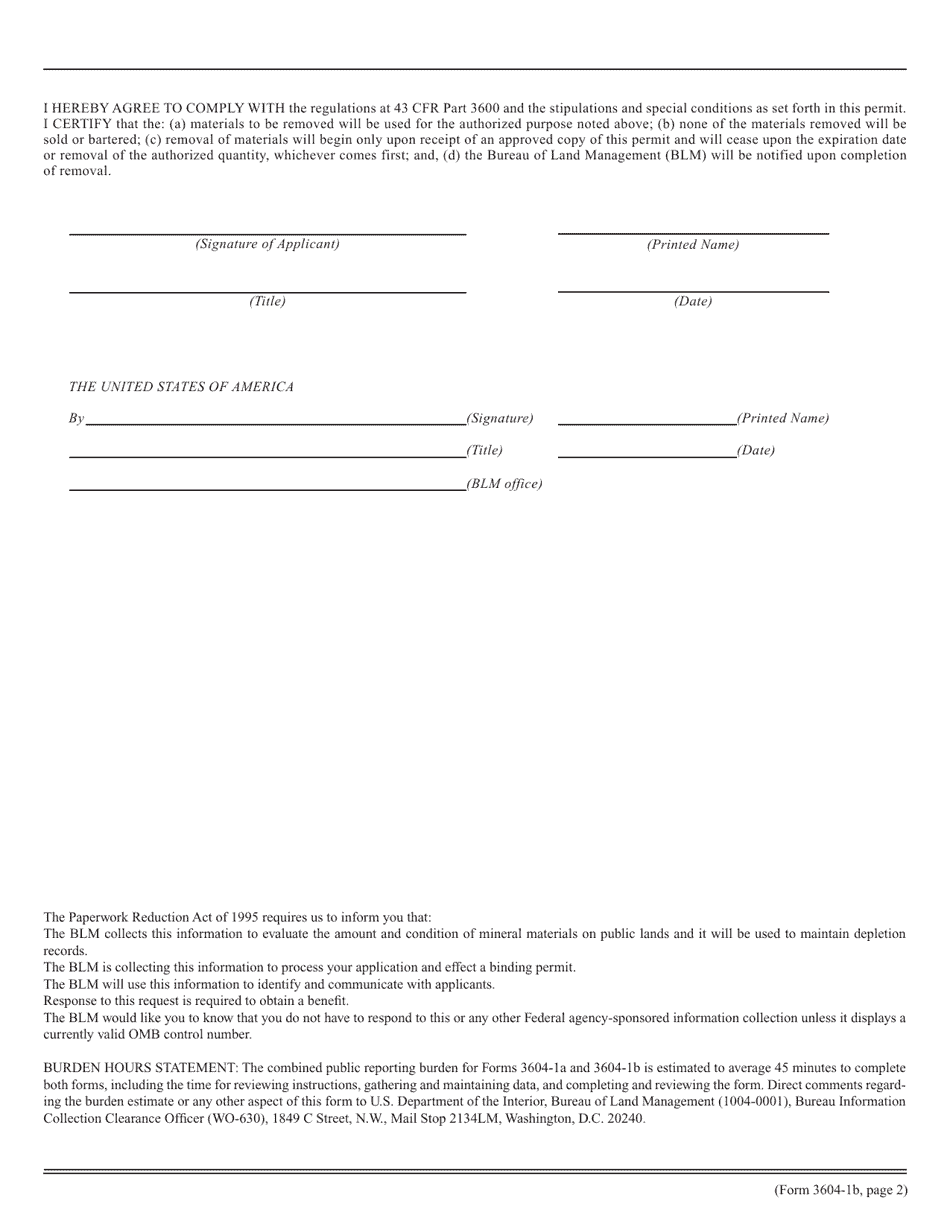 BLM Form 3604-1B Mineral Material Free Use Permit, Page 2