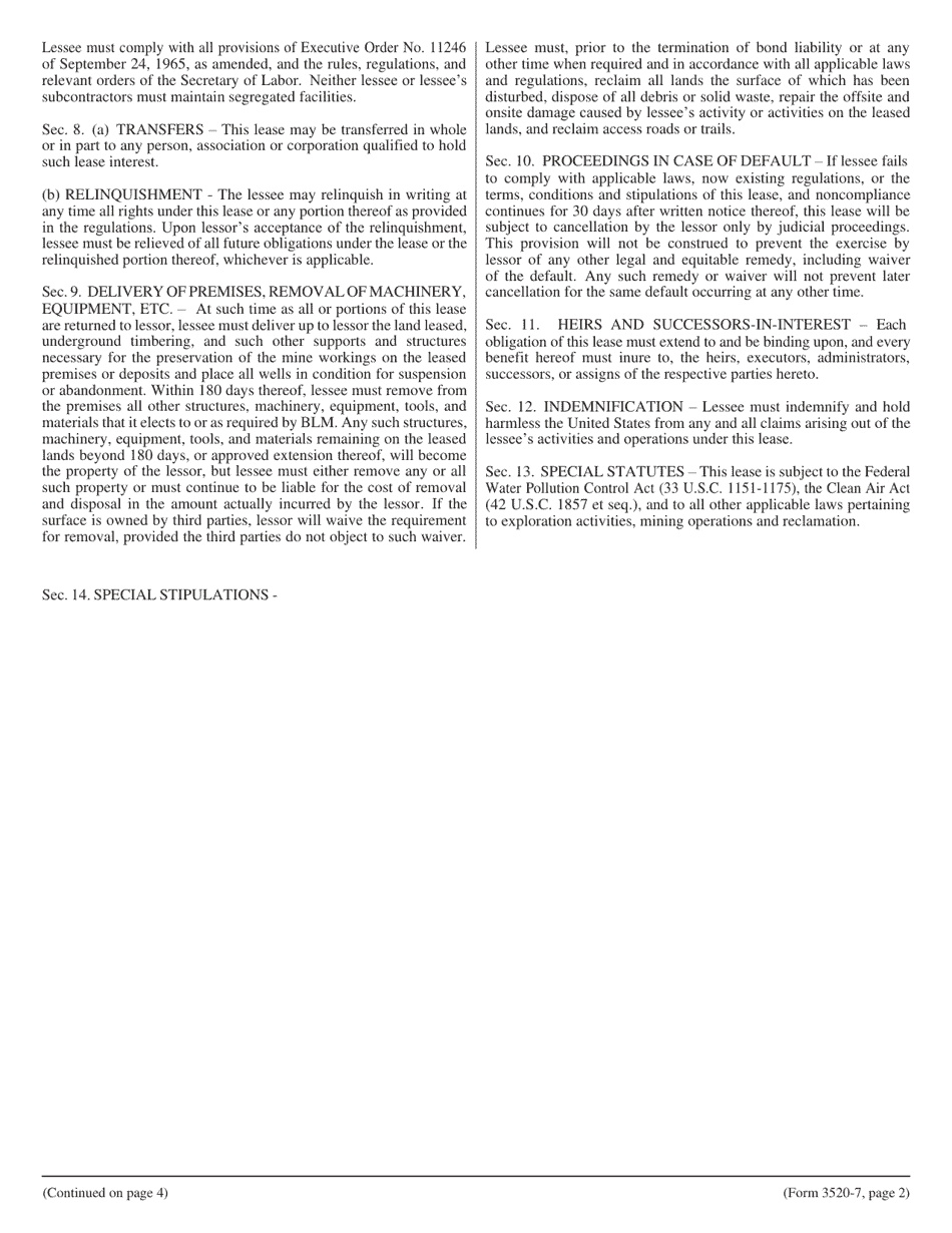 BLM Form 3520-7 Lease for Non-energy Leasable Minerals, Page 3