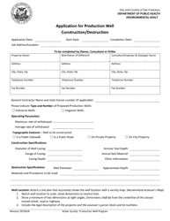 Document preview: Application for Production Well Construction/Destruction - City and County of San Francisco, California