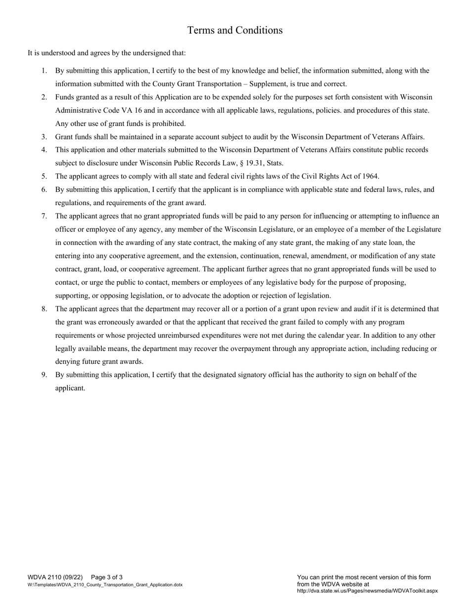 Form WDVA2110 County Transportation Grant Application - Wisconsin, Page 3