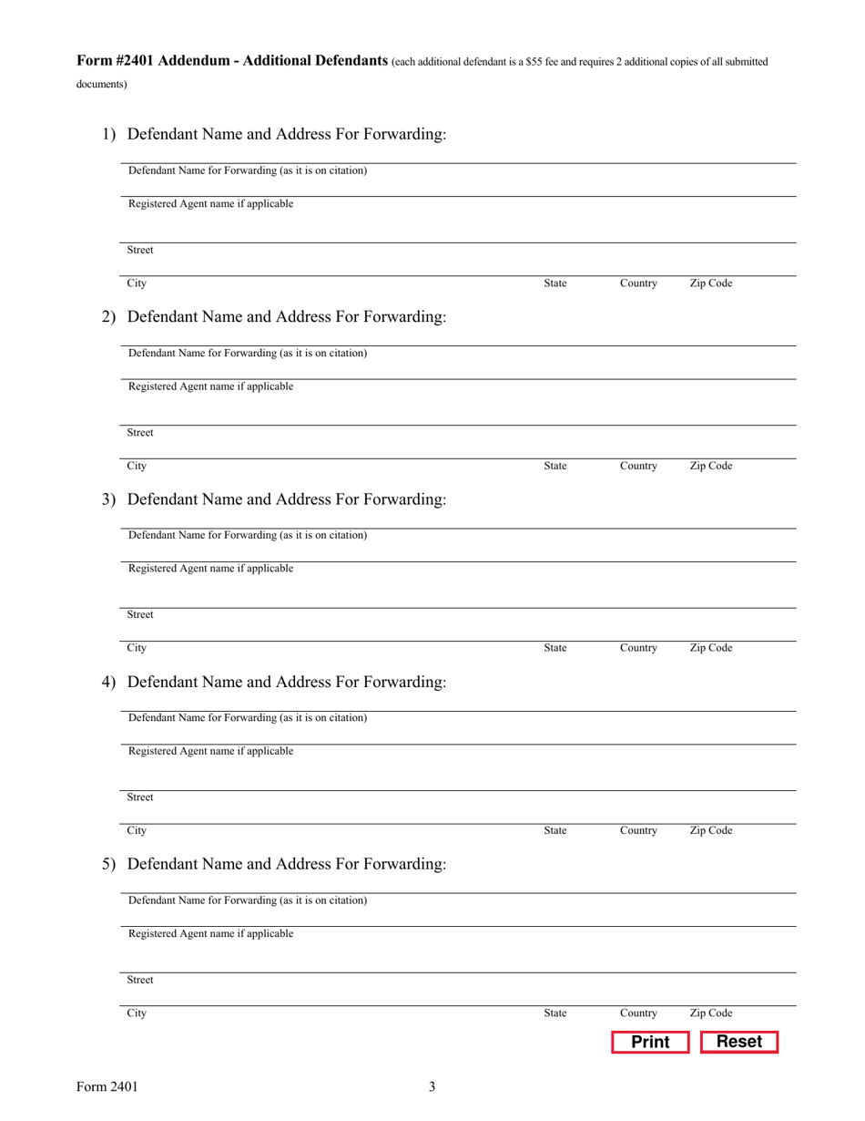 Form 2401 Service of Process Forwarding Request - Texas, Page 5