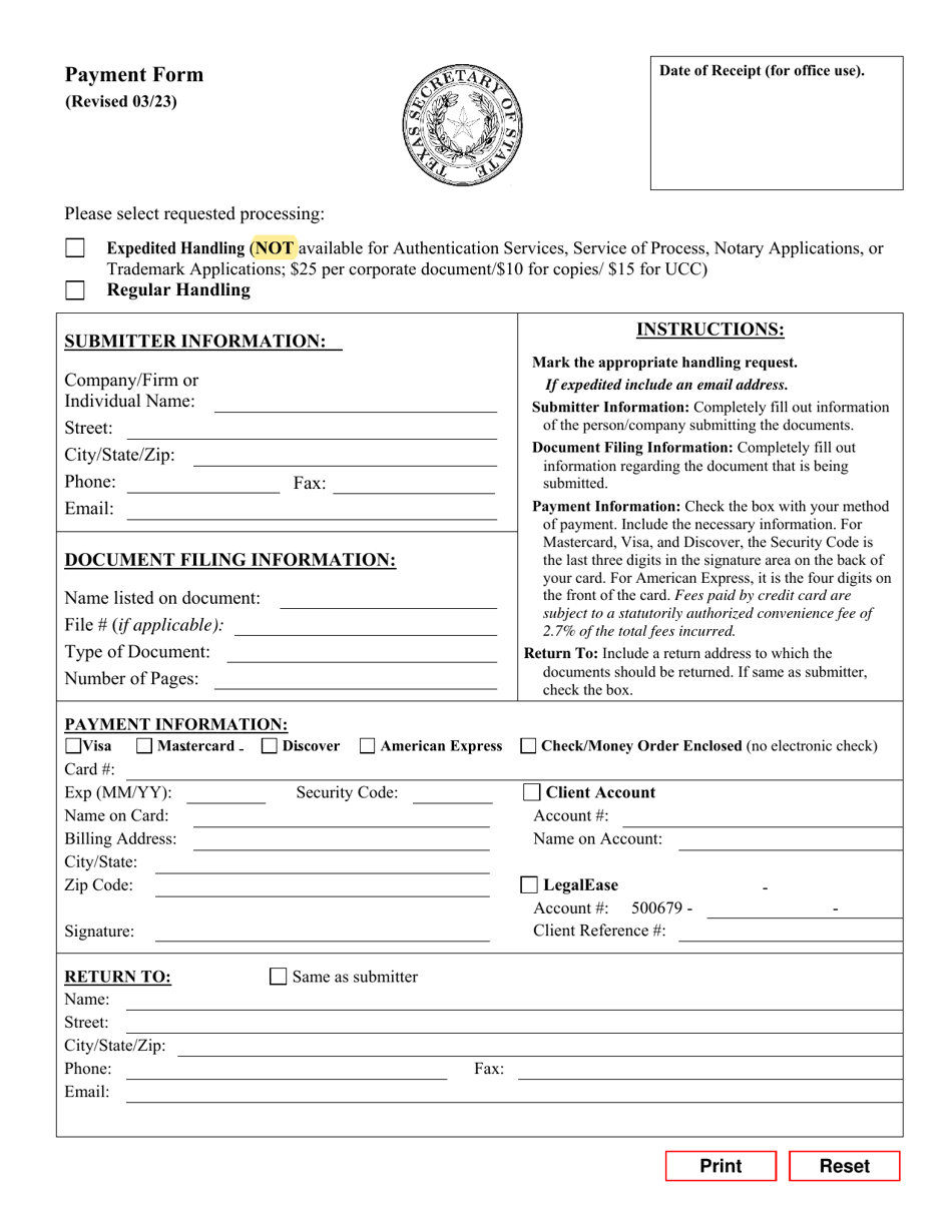 Form 807 Payment Form - Texas, Page 1