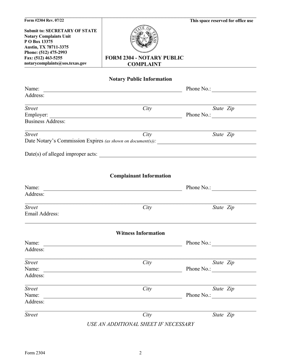 Form 2304 Notary Public Complaint - Texas, Page 2