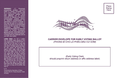 Document preview: Form 6-15 Carrier Envelope for Early Voting Ballot - Texas (English/Vietnamese)