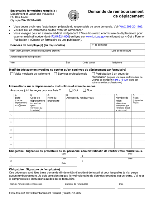Form F245-145-232 Travel Reimbursement Request - Washington (French)