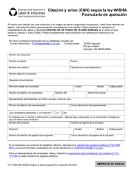 Document preview: Formulario F417-298-999 Citacion Y Aviso (C&n) Segun La Ley Wisha Formulario De Apelacion - Washington (Spanish)