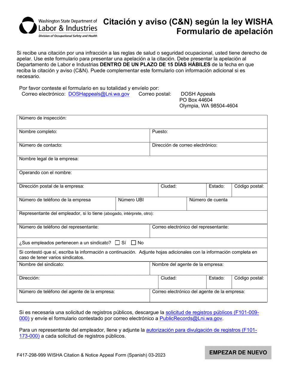 Formulario F417-298-999 Download Printable PDF or Fill Online Citacion ...