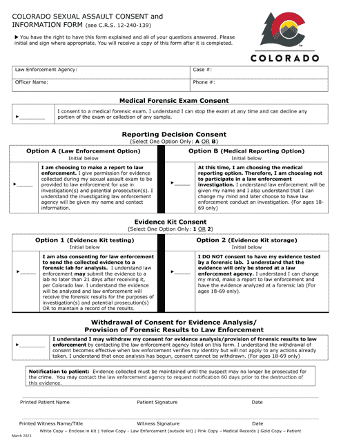 Colorado Sexual Assault Consent and Information Form - Colorado