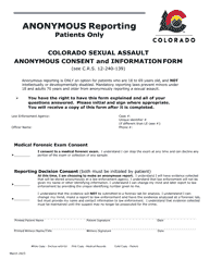 Document preview: Colorado Sexual Assault Anonymous Consent and Information Form - Colorado